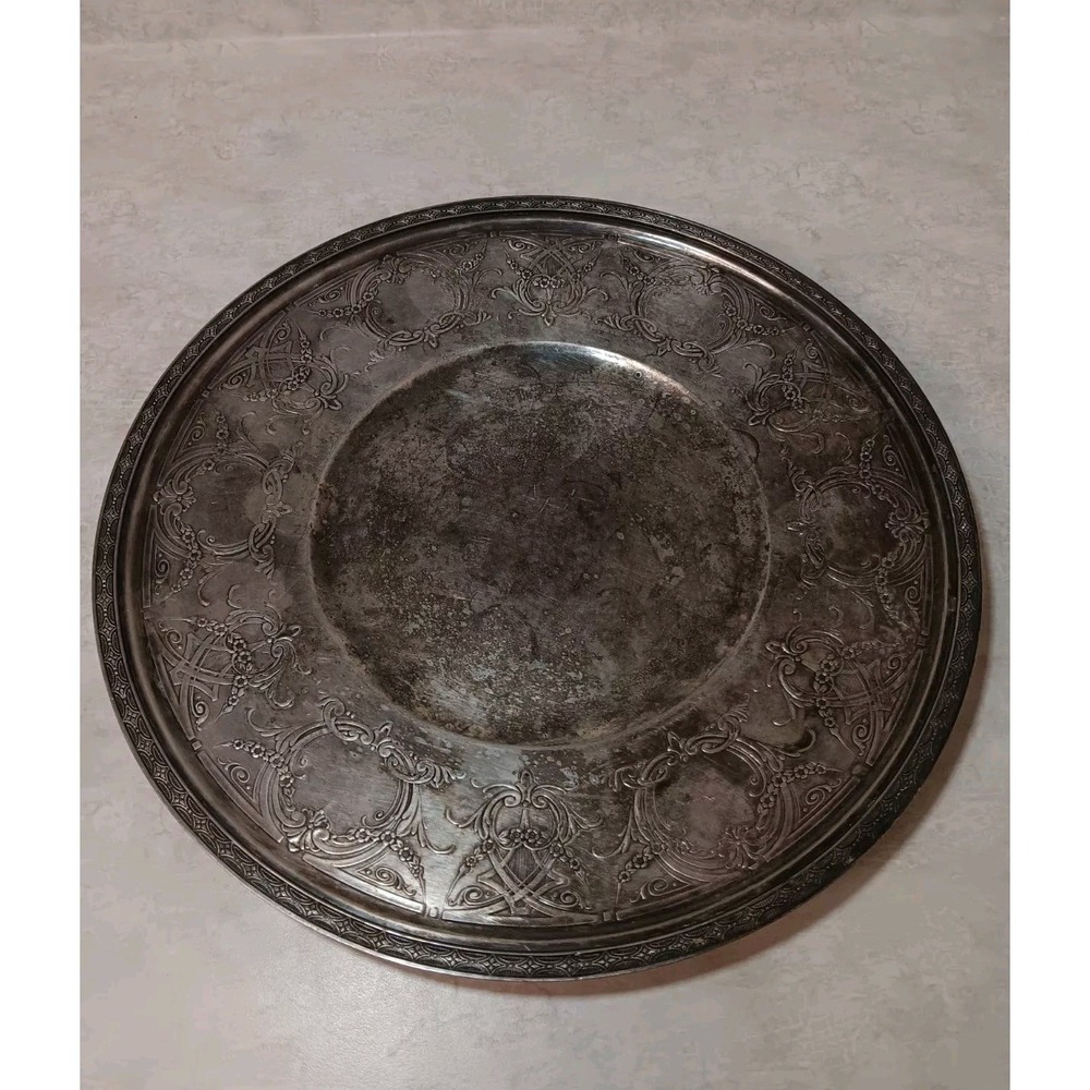 Antique Wallace Footed Platter Silver Plated 11" w/ Floral Filigree Tarnish